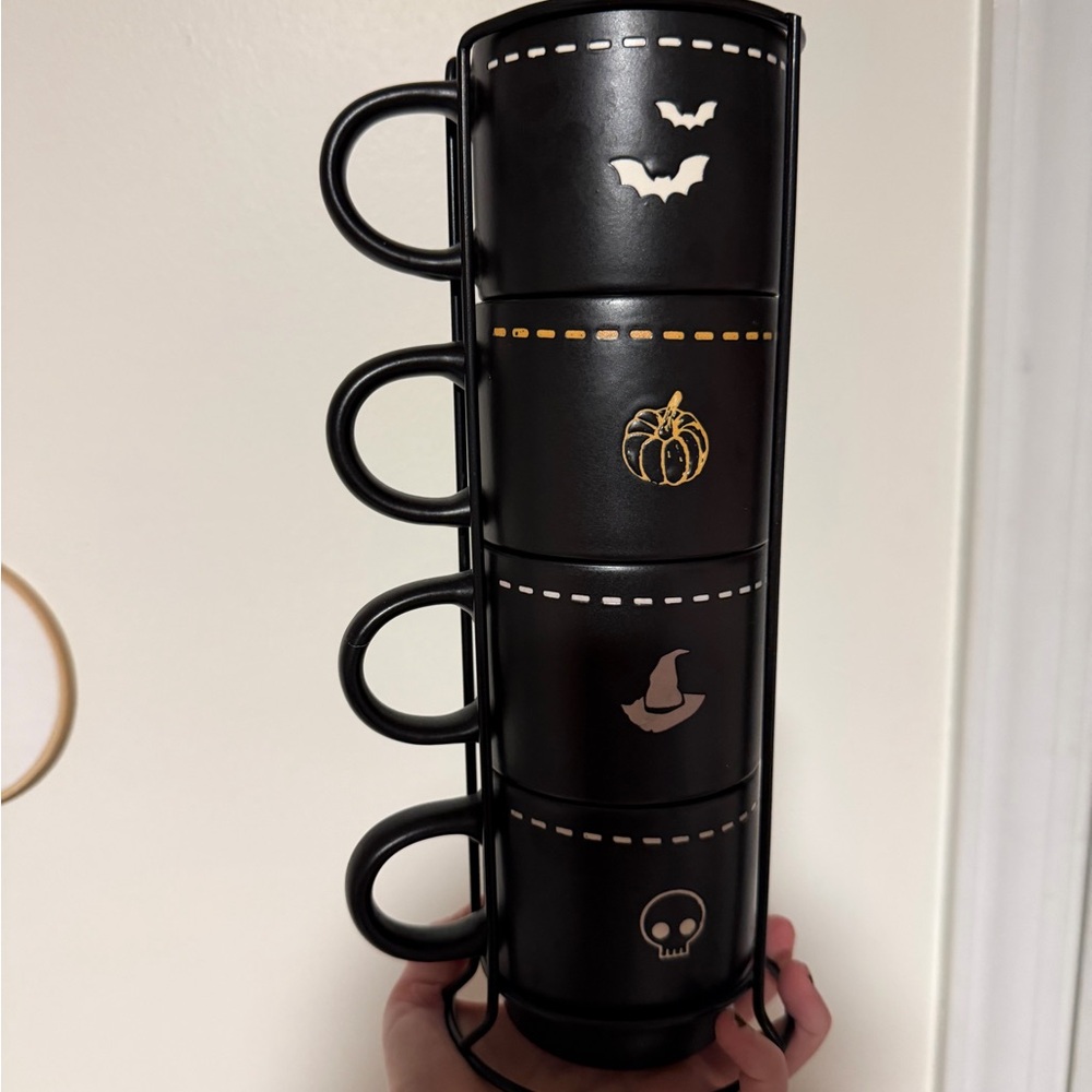 Black Halloween-Themed Stacking Mugs Set